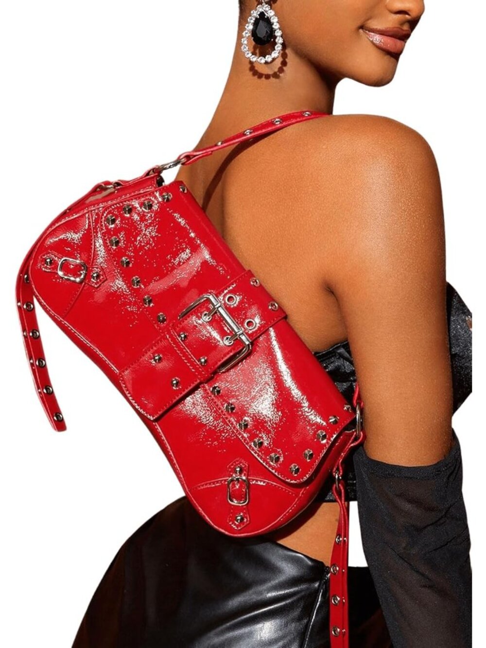 Women's Y2K Purse Cute Trendy Handbag Leather Goth Punk Shoulder Bag Studded Cro - Picture 5 of 7